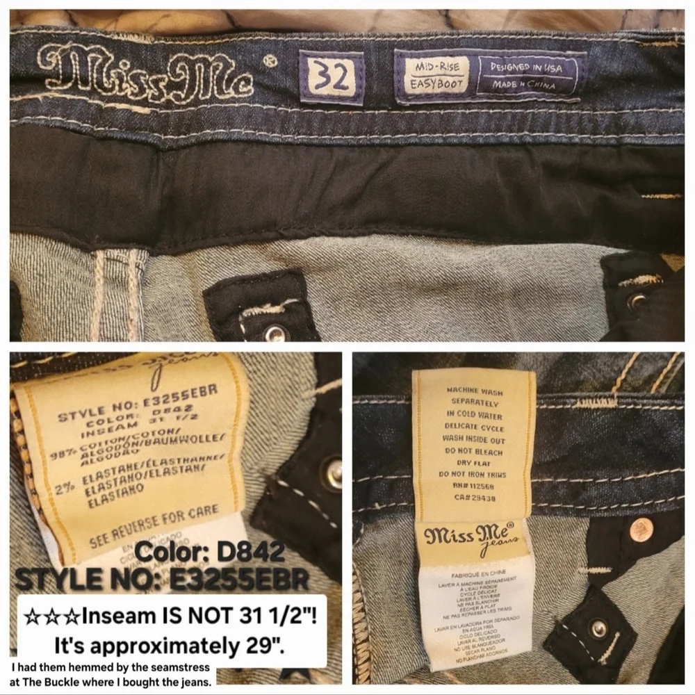Miss Me, Rhinestone Back Pocket Bling Bootcut Jeans, Size 32, Inseam Approx. 29" - Picture 4 of 8